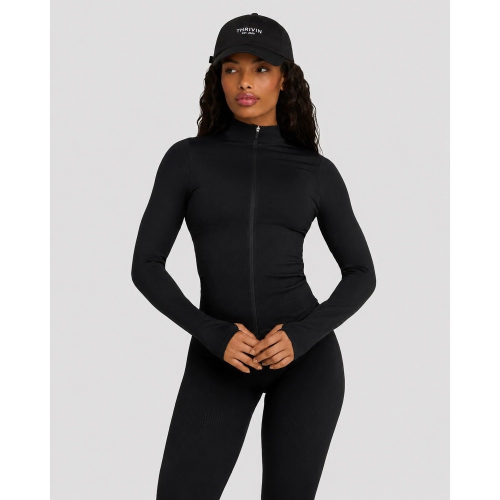 THRIVIN Black Activewear Set S Jacket M Flare Leggings NWT Hat Seamless Yoga